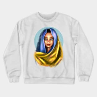 Ukrainian young emotional girl with Ukrainian symbols Crewneck Sweatshirt